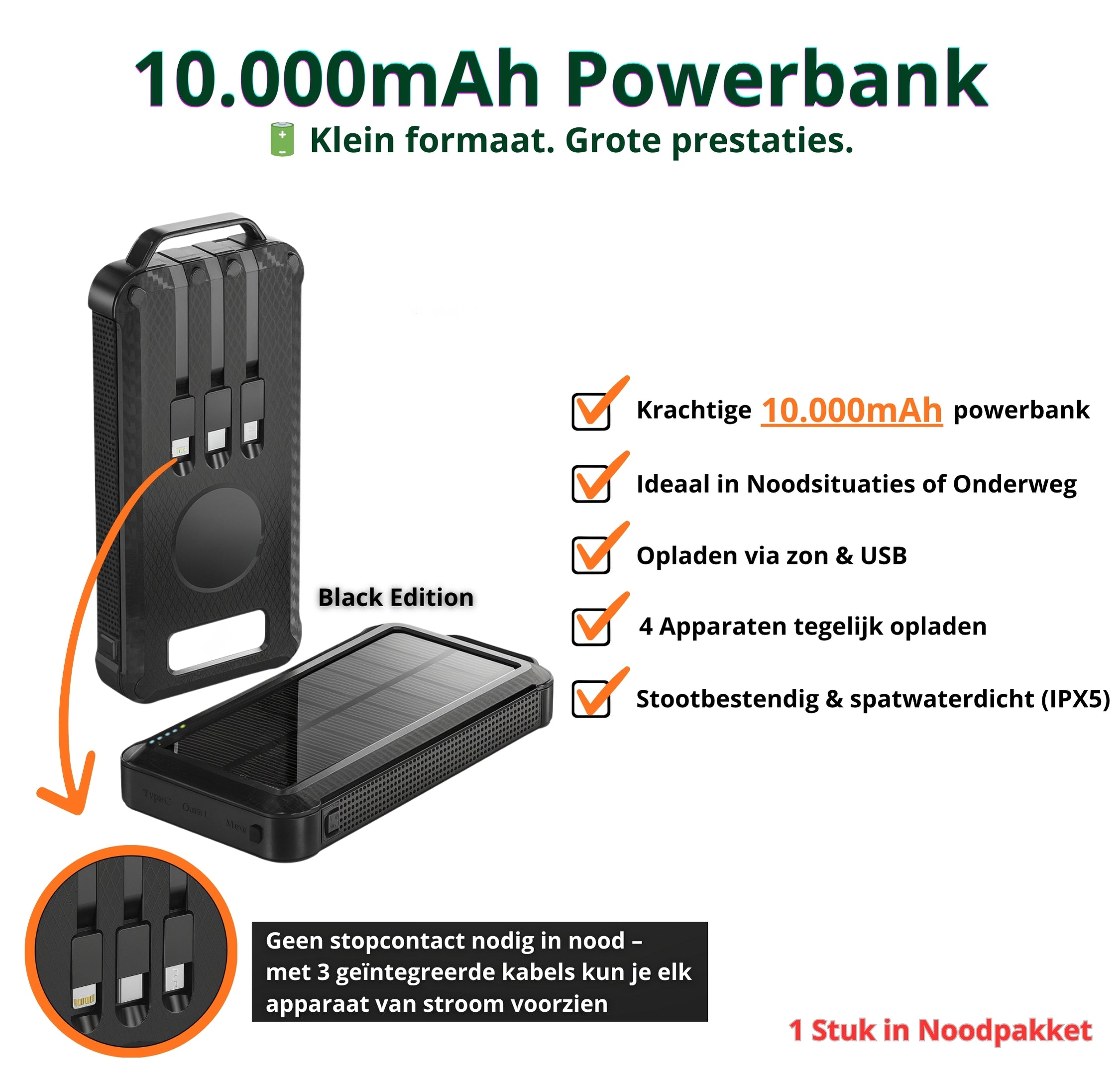 Noodpakket XXL Compleet – 10.000mAh Noodradio, Camping Kooktoestel, Waterfilters, Poncho’s &amp; Survival Tools
